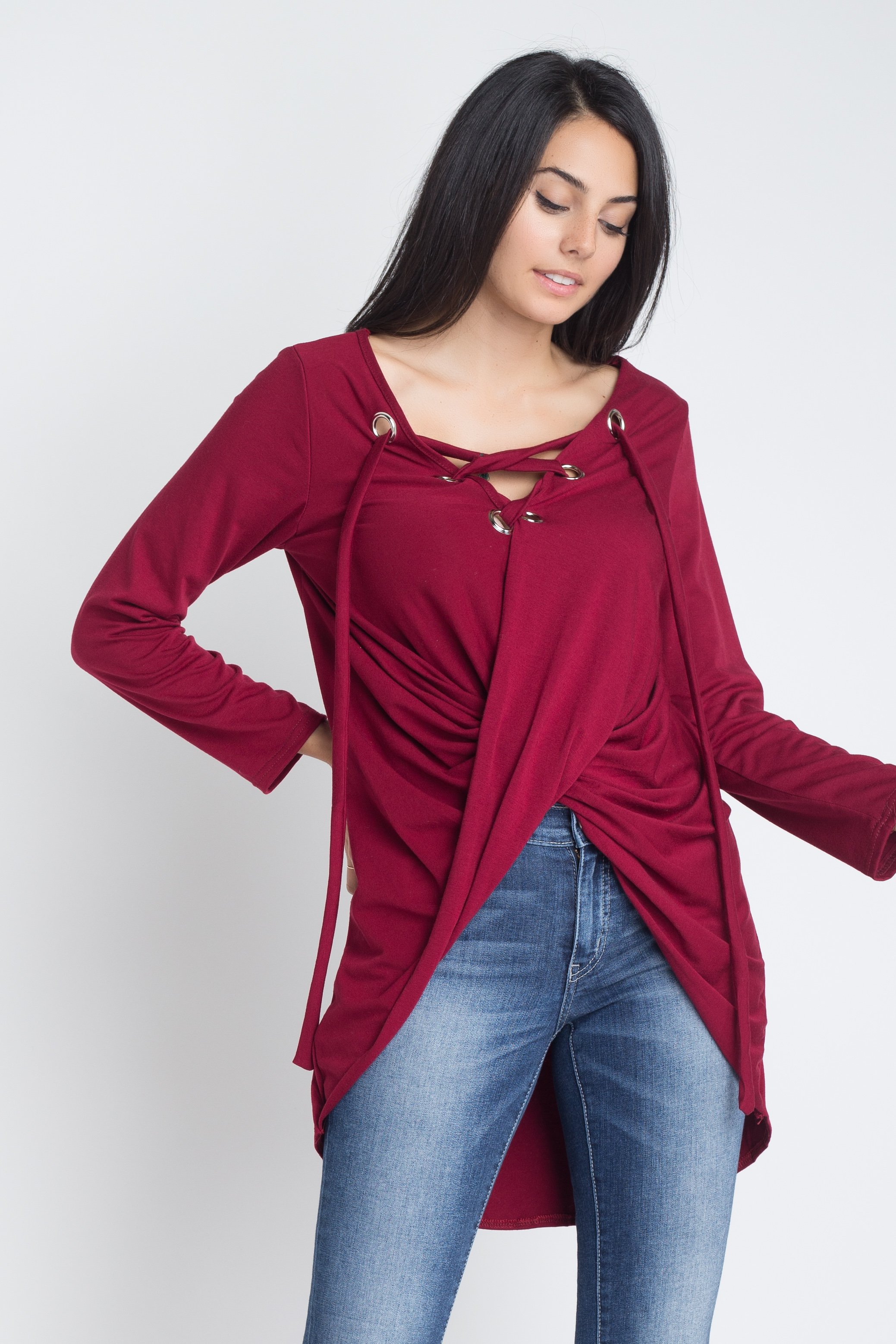Lace-Up Long Sleeve Fashion Top